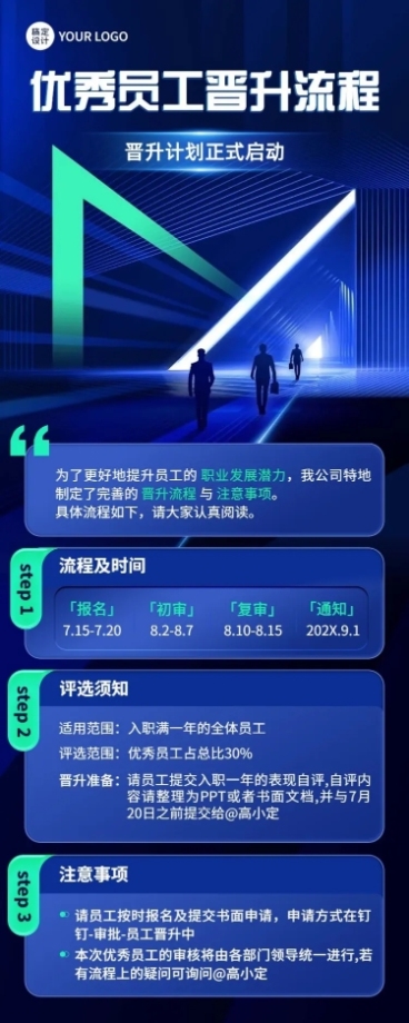 企业科技风晋升流程说明长图海报预览效果