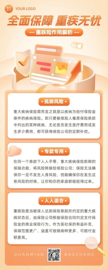 金融重疾保险产品知识科普理念推广轻拟物风长图海报套装预览效果