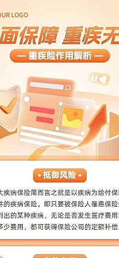 金融重疾保险产品知识科普理念推广轻拟物风长图海报套装