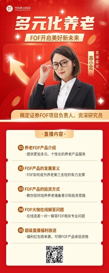 金融证券养老产品科普直播预告长图海报套装