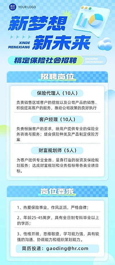金融保险代理人招募求职招聘宣传轻透感长图海报套装