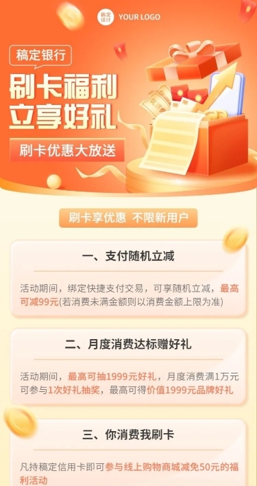 金融银行刷卡优惠福利活动营销2.5D长图海报套装