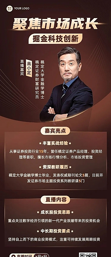 金融证券直播预告人物商务风长图海报套装