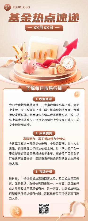 金融基金热点速递新闻资讯科普3D长图海报套装