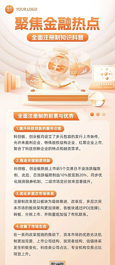 金融热点全面注册制改革知识科普创意3D长图海报套装