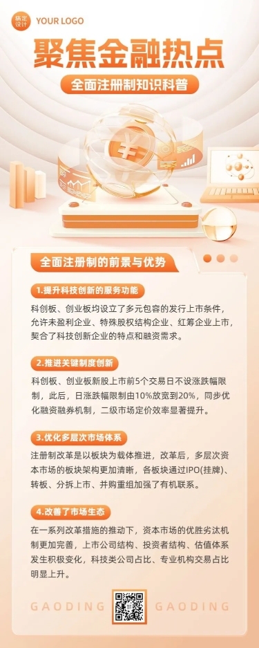 金融热点全面注册制改革知识科普创意3D长图海报套装
