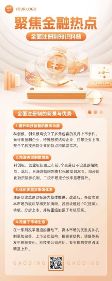 金融热点全面注册制改革知识科普创意3D长图海报套装预览效果