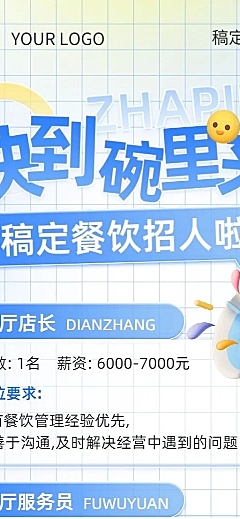 餐饮通用求职招聘长图海报