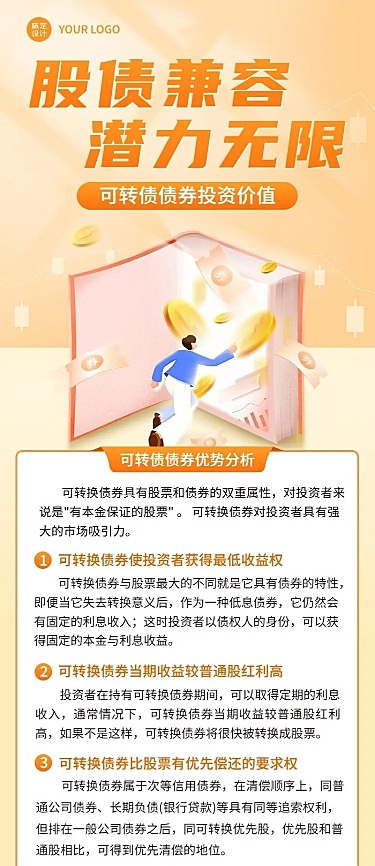 金融证券可转债行业知识科普插画长图海报套装