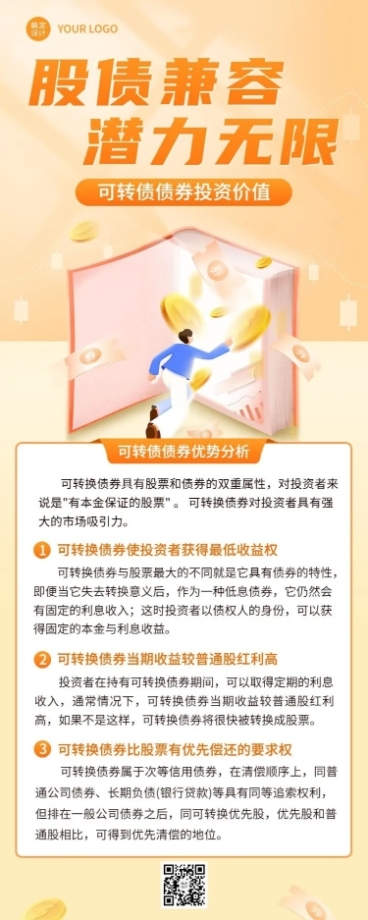 金融证券可转债行业知识科普插画长图海报套装预览效果
