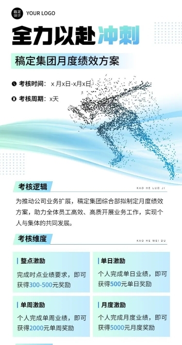 企业员工插画风员工激励绩效考核长图海报