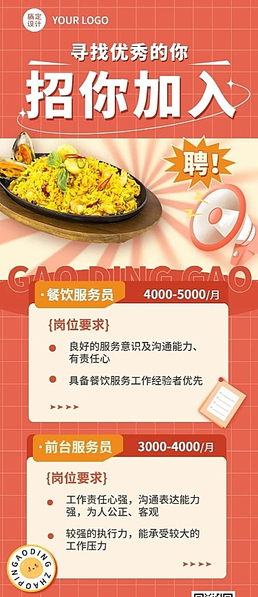 餐饮通用求职招聘长图海报