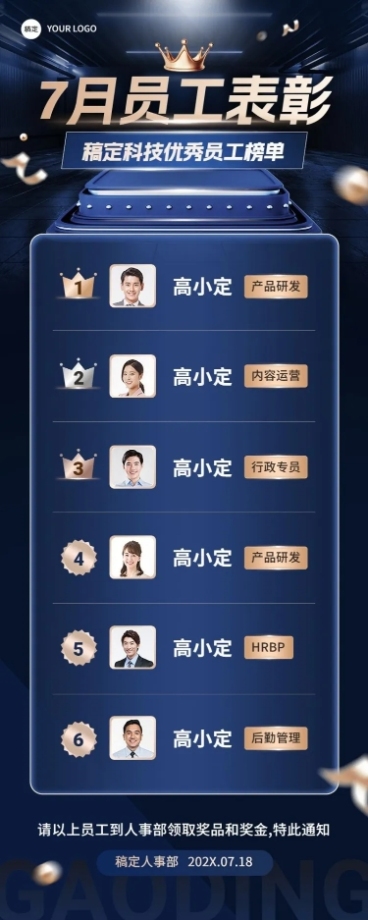 企业轻奢商务优秀员工表彰榜单长图海报预览效果