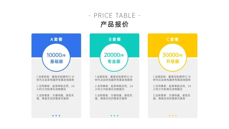 产品介绍价目报价表格3项PPT内容页预览效果