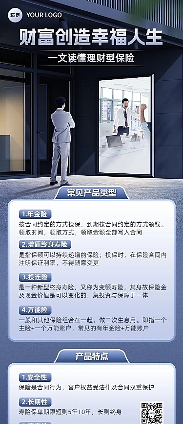 金融理财保险产品介绍知识科普商务风长图海报套装