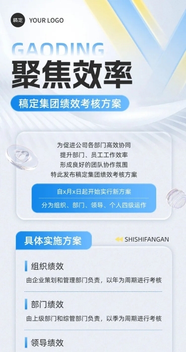 企业员工激励的绩效考核玻璃感长图海报