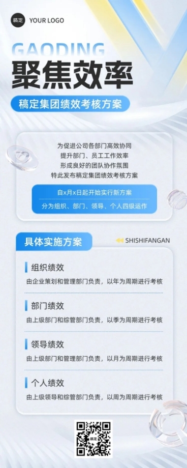 企业员工激励的绩效考核玻璃感长图海报预览效果