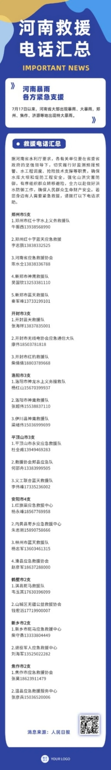 暴雨救援热线汇总文章长图预览效果