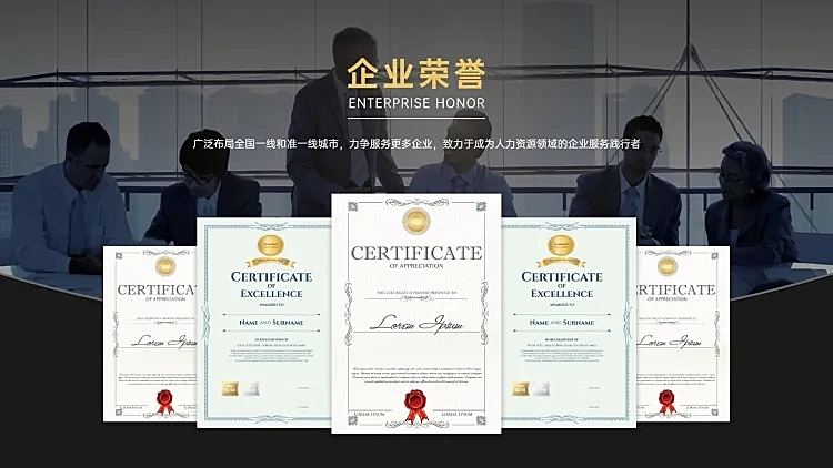 企业荣誉介绍PPT内容页