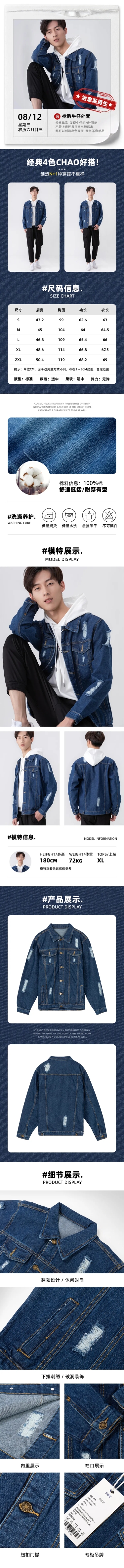 点击进入编辑 简约潮酷男装牛仔外套详情页预览效果