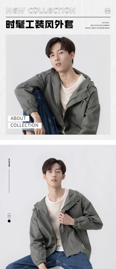 简约秋上新秋冬服装男装工装外套详情页