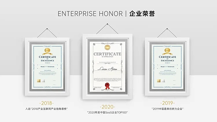企业荣誉单页3项PPT内容页