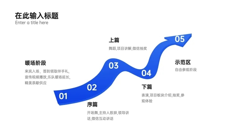 流程逻辑图表5项PPT内容页预览效果