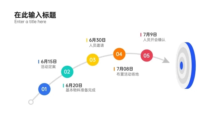流程5项彩色标签PPT内容页预览效果