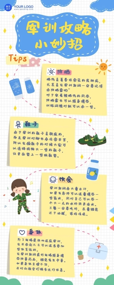 开学季军训通关攻略指南长图海报