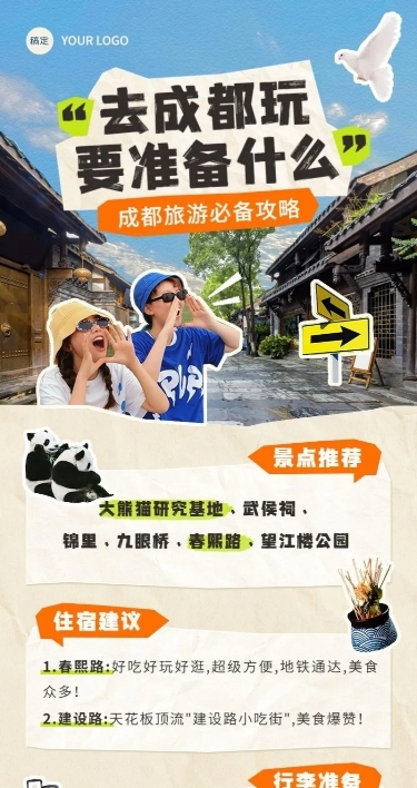 旅游出行旅游知识科普拼贴涂鸦长图海报