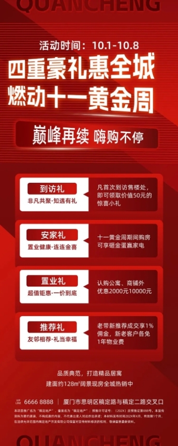国庆节十一黄金周地产销售到访有礼促销活动节日营销长图海报霓虹灯风预览效果