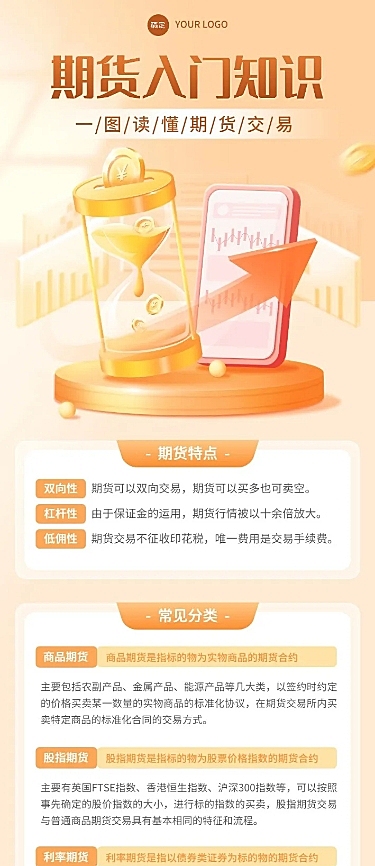 金融期货知识科普轻拟物风长图海报