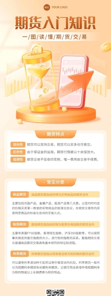 金融期货知识科普轻拟物风长图海报