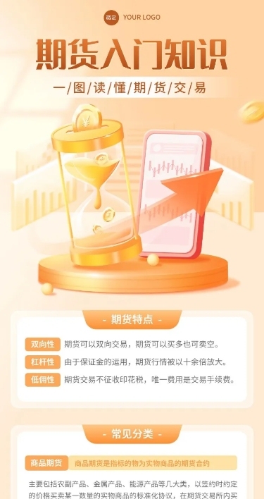 金融期货知识科普轻拟物风长图海报