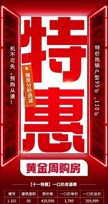 国庆节十一黄金周地产销售中介节日营销特价房促销长图海报