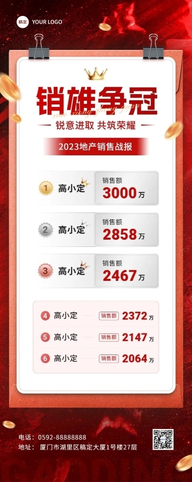 地产销售中介业绩排行榜长图海报
