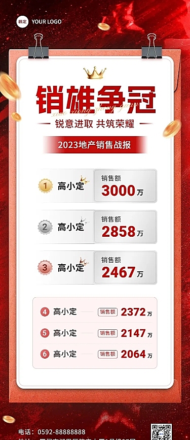 地产销售中介业绩排行榜长图海报