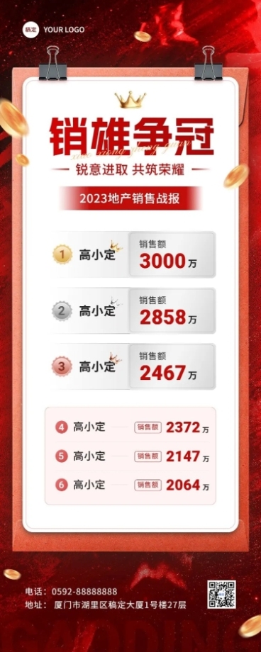 地产销售中介业绩排行榜长图海报预览效果