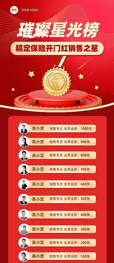 金融保险开门红销售业绩表彰喜报排行榜长图海报套装