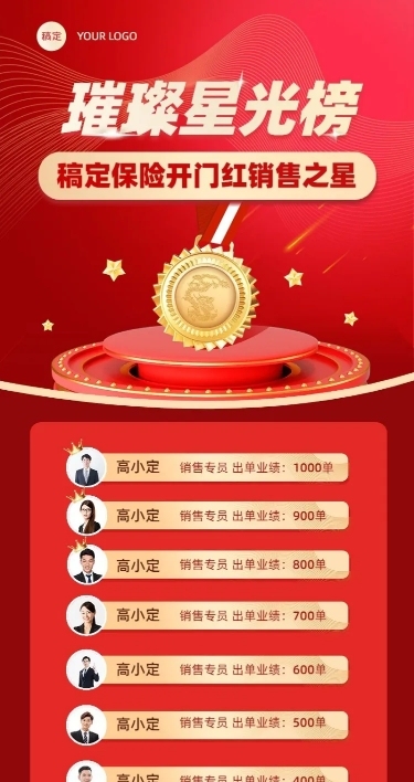 金融保险开门红销售业绩表彰喜报排行榜长图海报套装