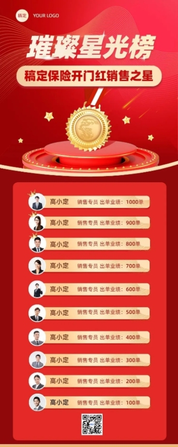 金融保险开门红销售业绩表彰喜报排行榜长图海报套装预览效果