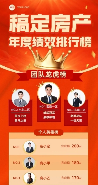 企业员工绩效排行榜红金风长图海报