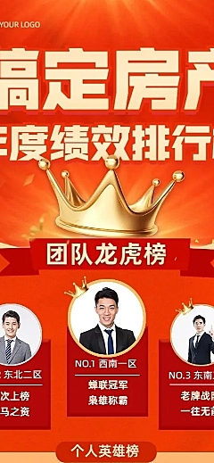 企业员工绩效排行榜红金风长图海报