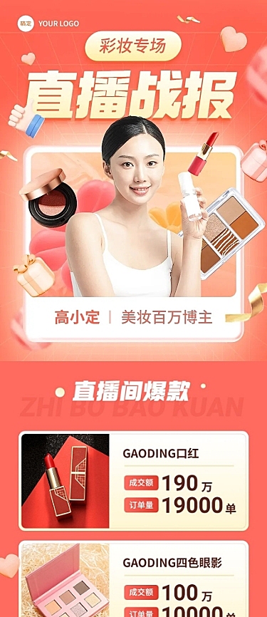 美妆直播销售战报业绩喜报文章长图