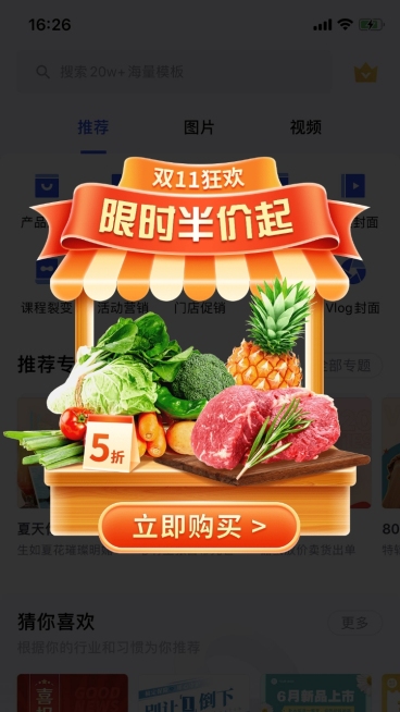 创意促销感双11食品生鲜弹窗广告预览效果