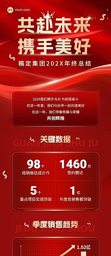 企业年终总结红金流体风文章长图