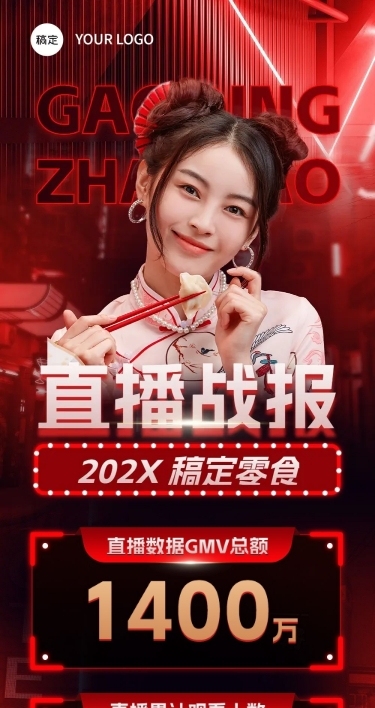 零食直播销售战报业绩喜报文章长图光感净透玻璃风