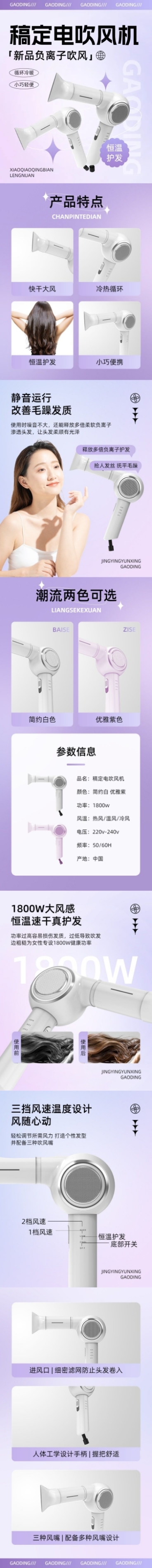 潮流感数码家电吹风机商品详情页预览效果