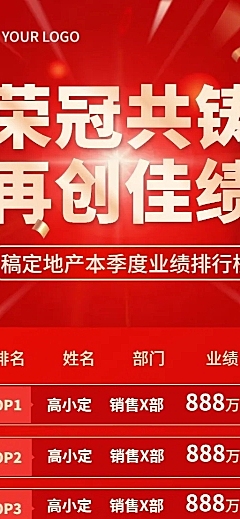 地产销售中介业绩喜报排行榜长图海报