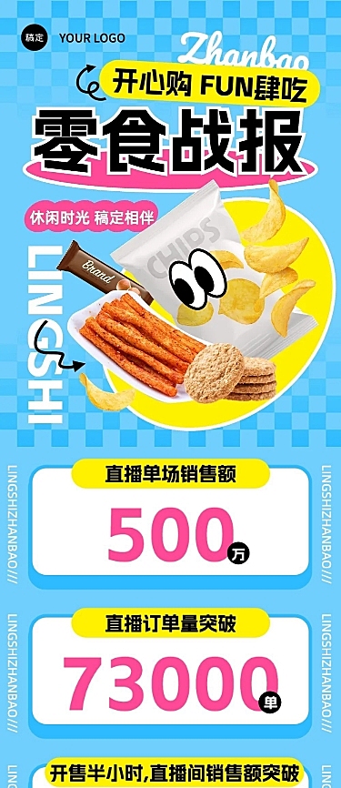 零食微商直播销售战报业绩喜报文章长图几何多巴胺